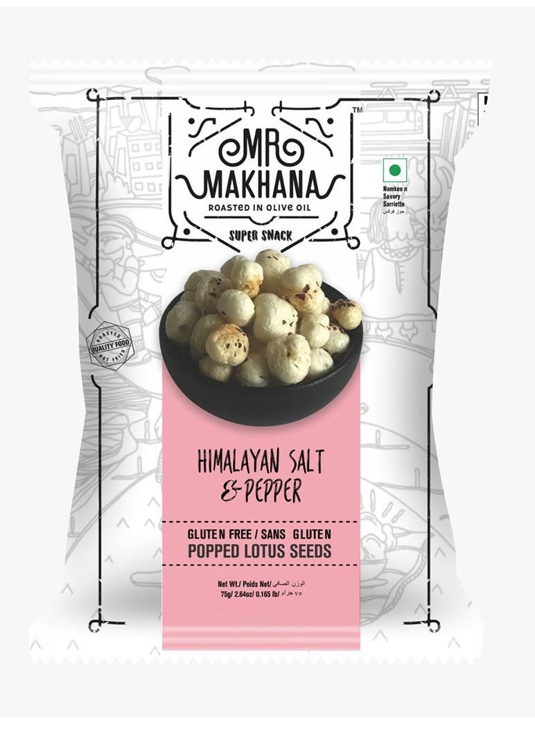 Mr Makhana Himalayan Salt and Pepper Popped Lotus Seeds 75G  - Image 1