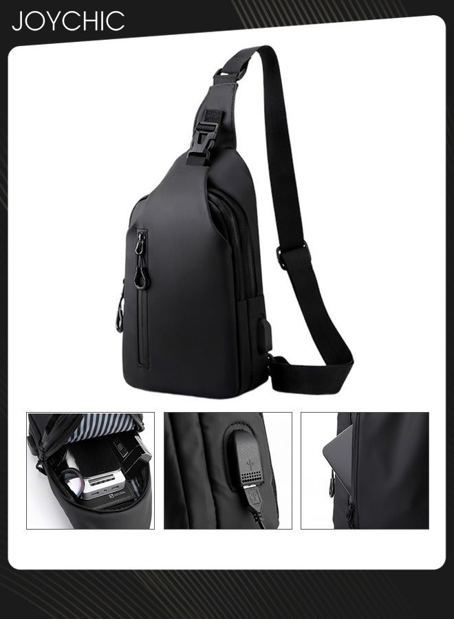 Joychic حقيبة كروس بودي صغيرة للرجال بأسلوب كوري، حقيبة ظهر مقاومة للماء، حقائب صدر نحيفة مع منفذ شحن USB للسفر وركوب الدراجات - Image 1