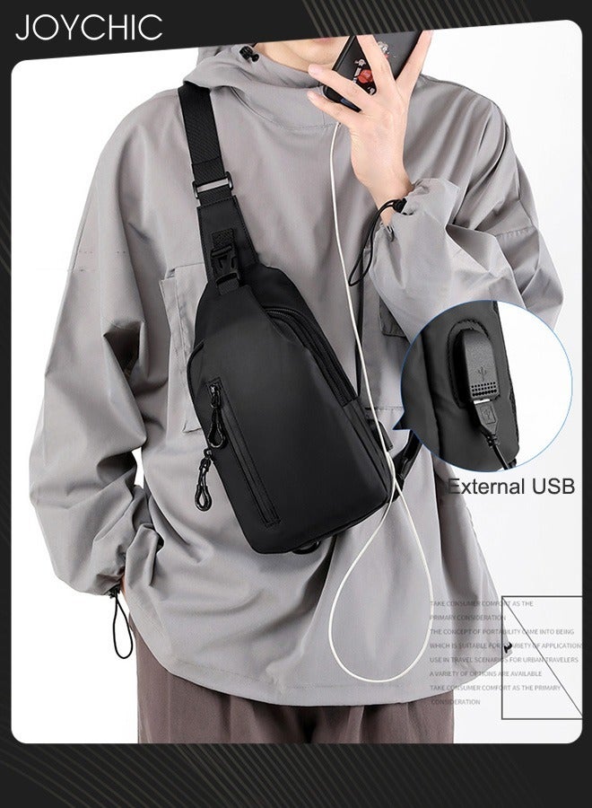 Joychic حقيبة كروس بودي صغيرة للرجال بأسلوب كوري، حقيبة ظهر مقاومة للماء، حقائب صدر نحيفة مع منفذ شحن USB للسفر وركوب الدراجات - Image 3