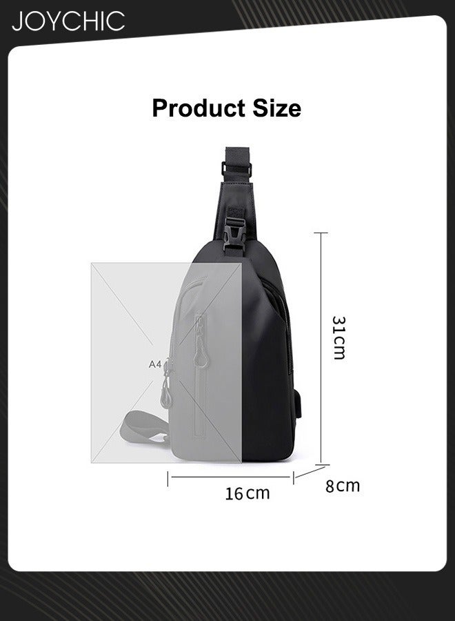 Joychic حقيبة كروس بودي صغيرة للرجال بأسلوب كوري، حقيبة ظهر مقاومة للماء، حقائب صدر نحيفة مع منفذ شحن USB للسفر وركوب الدراجات - Image 5