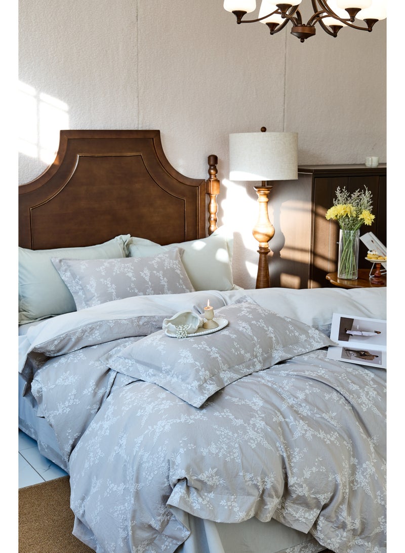 "Blooming" Bed Sheet Gray100% Luxury King Size Bedding Set – 220x240 cm – Ultra Soft & Breathable – Includes Duvet Cover and Pillowcases – Premium Quality 100% COTTON  - Image 1