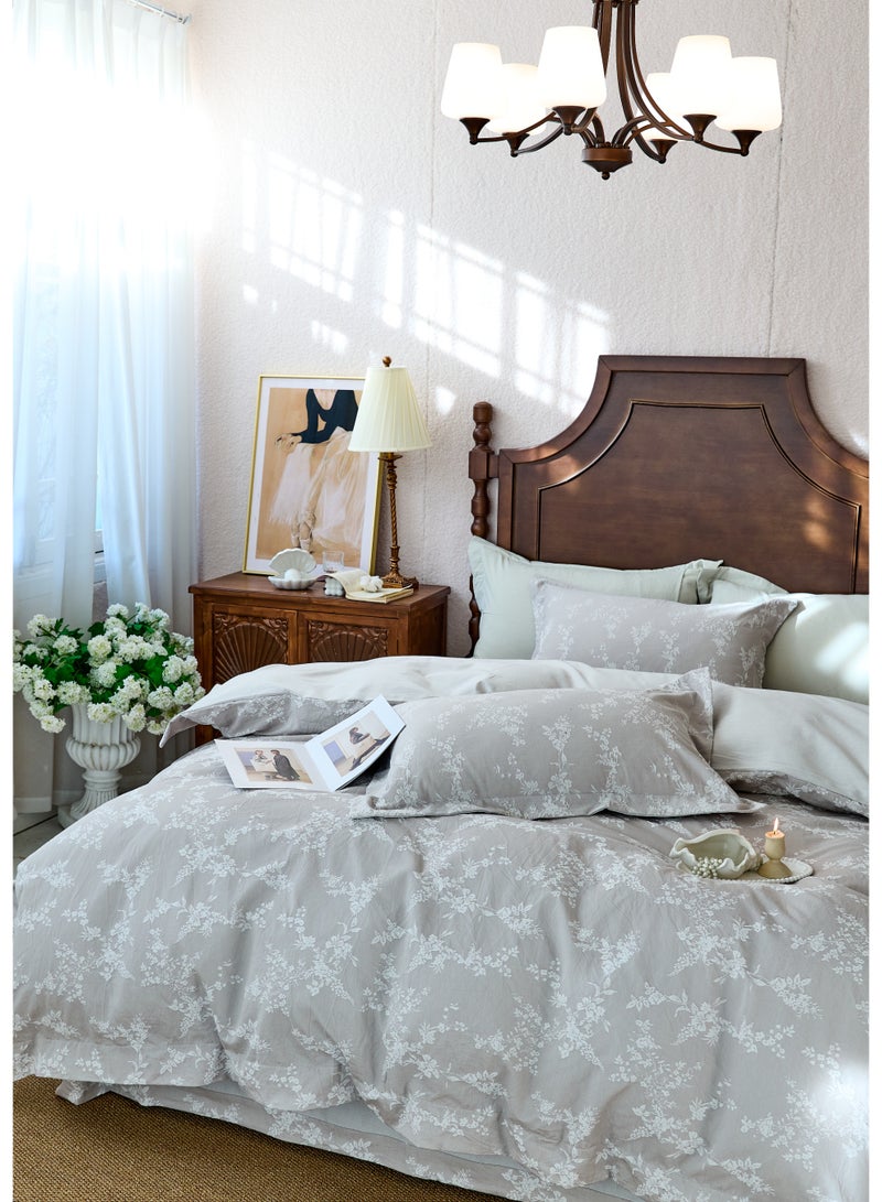 "Blooming" Bed Sheet Gray100% Luxury King Size Bedding Set – 220x240 cm – Ultra Soft & Breathable – Includes Duvet Cover and Pillowcases – Premium Quality 100% COTTON  - Image 4