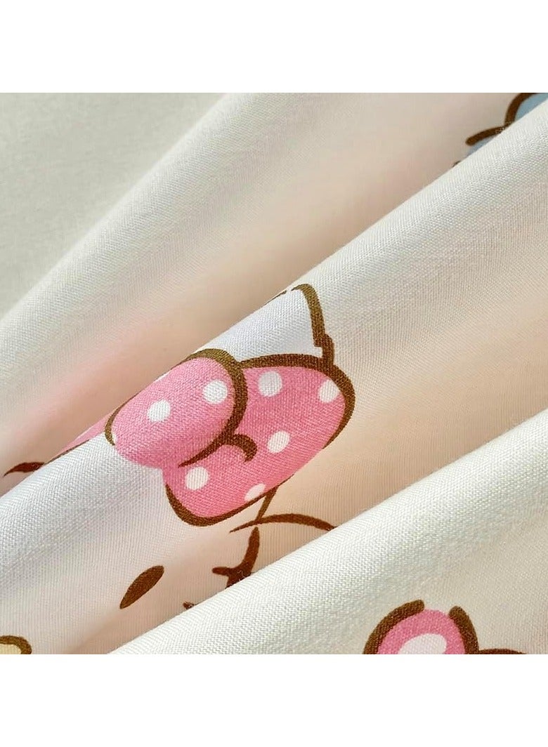 عام طقم أغطية لحاف كرتوني وردي اللون وردي اللون للقطط للأطفال طقم فراش 4 قطع (1 غطاء لحاف، 1 شرشف، 2 غطاء وسادة)، بدون غطاء داخلي - Image 5