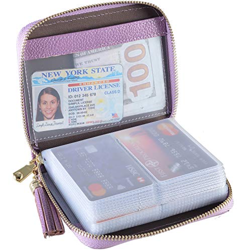 Easyoulife Womens Credit Card Holder Wallet Zip Leather Card Case RFID Blocking (Light Purple) - Image 1