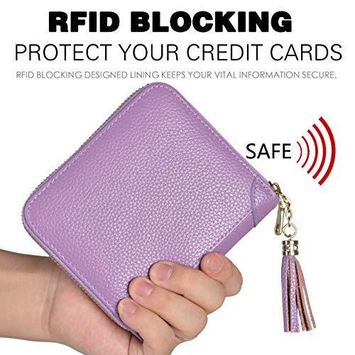 Easyoulife Womens Credit Card Holder Wallet Zip Leather Card Case RFID Blocking (Light Purple) - Image 4