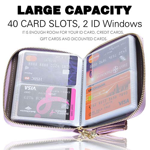 Easyoulife Womens Credit Card Holder Wallet Zip Leather Card Case RFID Blocking (Light Purple) - Image 3