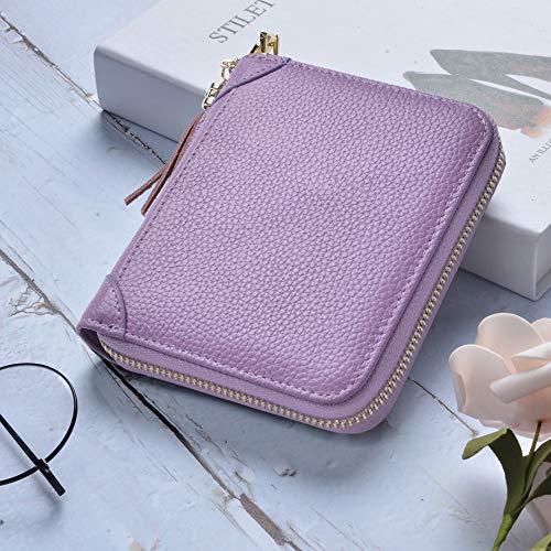 Easyoulife Womens Credit Card Holder Wallet Zip Leather Card Case RFID Blocking (Light Purple) - Image 2