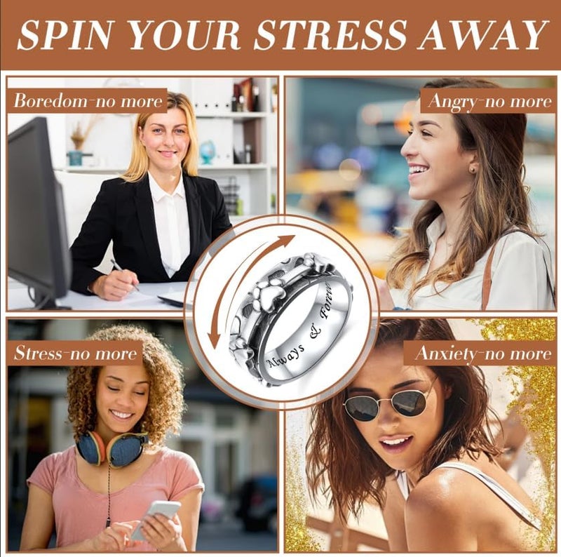 Ladytree Anxiety Relieve Spinner Rings Sterling Silver Worry Stress Relieving Boredom ADHD Autism Ring for Women Men - Image 2
