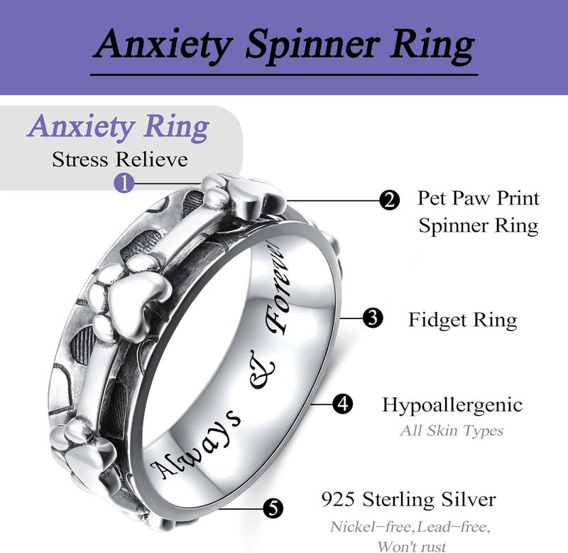 Ladytree Anxiety Relieve Spinner Rings Sterling Silver Worry Stress Relieving Boredom ADHD Autism Ring for Women Men - Image 3
