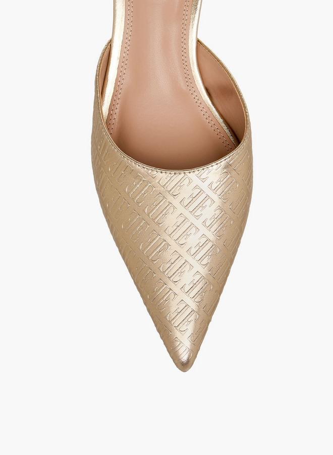 ELLE Women Monogram Embossed Kitten Heel Mules - Image 4