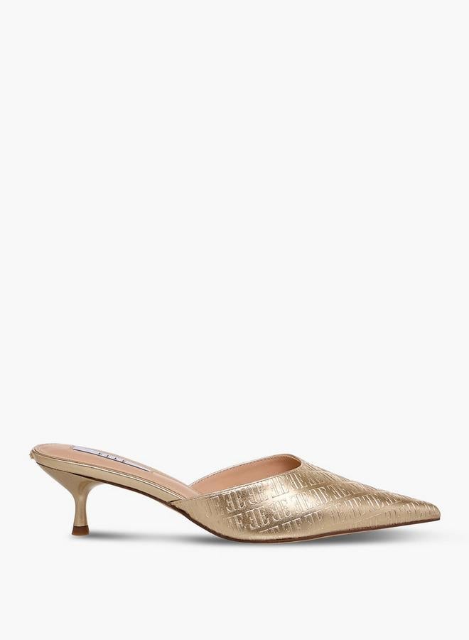 ELLE Women Monogram Embossed Kitten Heel Mules - Image 1