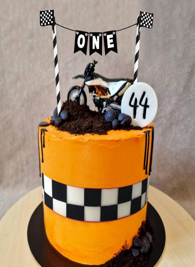 PEUTIER Race Car Cake Topper, Black and White Checkered Race Flag Cake Topper Banner Fast One Birthday Party Decorations for Boys Girls Racing Car Theme Party Supplies - Image 5