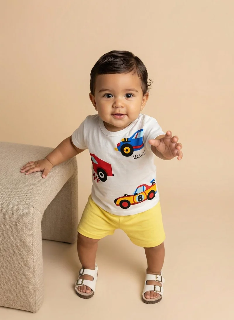 Nautinati  Nautinati Baby Boys Racing Car Printed Regular Fit Round Neck T-shirt and Shorts Clothing Set for Men | Best Price UAE
