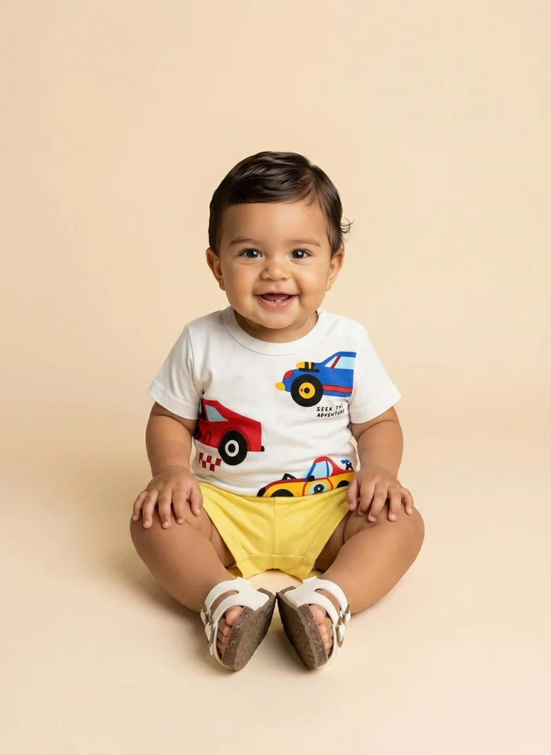 Nautinati  Nautinati Baby Boys Racing Car Printed Regular Fit Round Neck T-shirt and Shorts Clothing Set for Men | Best Price UAE