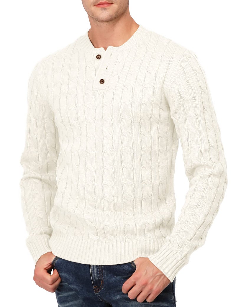 H2H Mens Casual Slim Fit Pullover Sweaters Knitted Henley Long Sleeve Thermal White US L/Asia XL (CMOSWL042) - Image 2