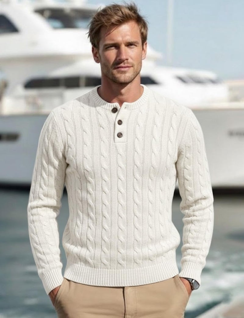 H2H Mens Casual Slim Fit Pullover Sweaters Knitted Henley Long Sleeve Thermal White US L/Asia XL (CMOSWL042) - Image 3