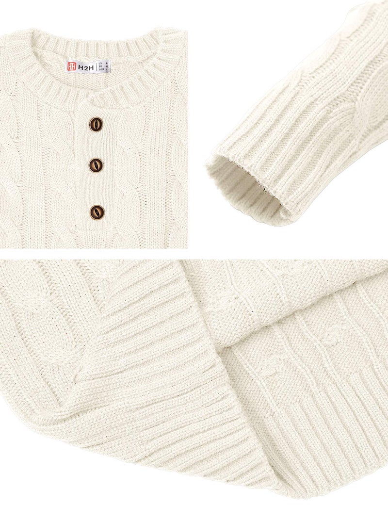 H2H Mens Casual Slim Fit Pullover Sweaters Knitted Henley Long Sleeve Thermal White US L/Asia XL (CMOSWL042) - Image 5