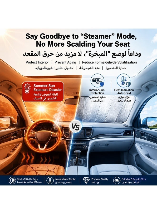 Car Windshield Sun Shade, Foldable Holographic Laser Front Windshield Sunshade, Reflective UV & Heat Block to Keep Vehicle Cool, Universal Fit 60 x 135 cm with Storage Pouch for Sedan, SUV & Truck - Image 2