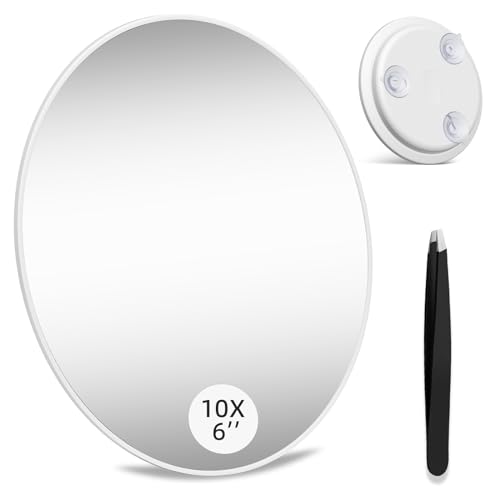 saiggnyy Large 6 10x Magnifying Mirror with Tweezers Travel Magnified Mirror with Suction Cups Magnification Desk Mirror Makeup Mirror for Detailed Makeup - Image 1