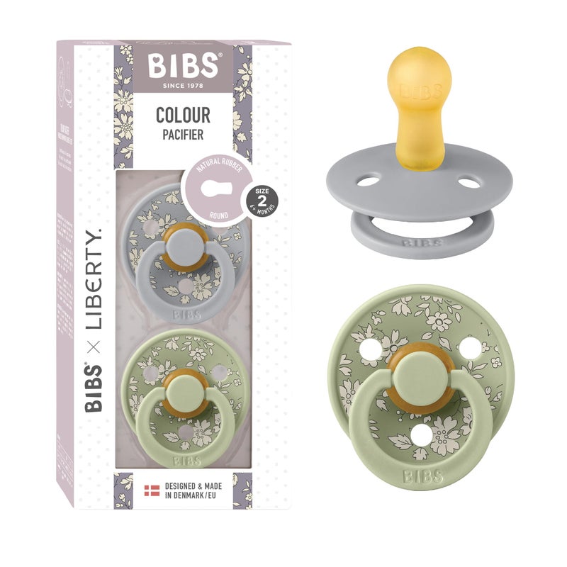 BIBS Colour Liberty Soother 2-Pack, BPA Free Dummy Pacifier, Round Nipple. Natural Rubber Latex, Made in Denmark, Size 2 (6-18 Months), Capel Sage - Image 1