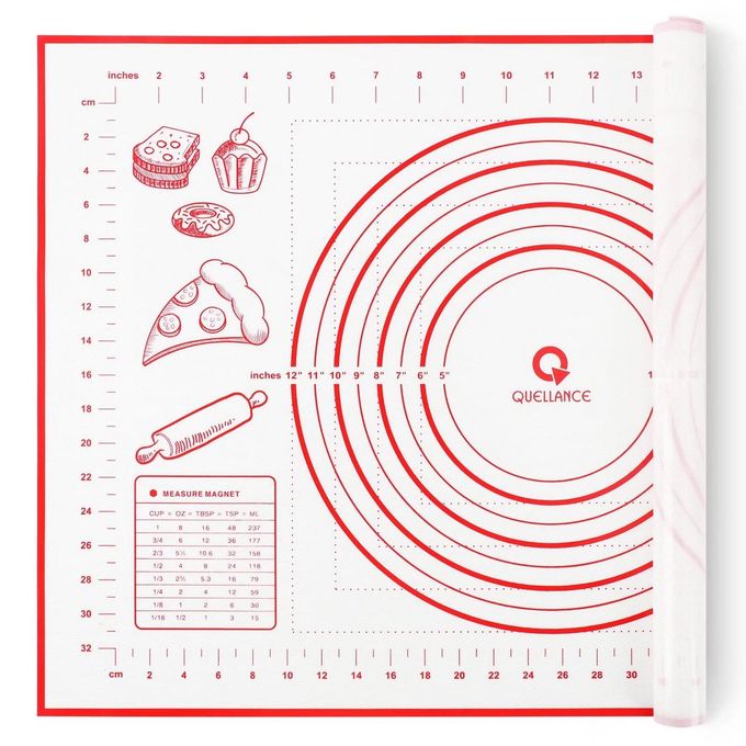 Quellance Silicone Baking Mat for Baking, 16" x 24" Pastry Mat for Rolling Dough Non Slip Extra Large, Fondant Mat with Measurement, Kitchen Counter Mat for Pie Crust, Pizza and Cookies, Oven Liner Mat, Red - Image 1