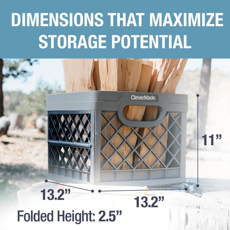 CleverMade Collapsible Milk Crate 25L (6.6 Gal) 3 Pack, 50 lb Capacity Heavy Duty Folding Crate â€“ Stackable Storage Crates with File Rails, Plastic Collapsible Crates - Stone - Image 4