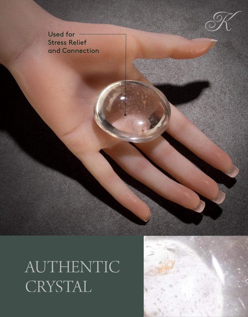 KALIFANO Quartz Palm Stone with Healing & Calming Effects - High Energy Reiki Worry Cuarzo Crystal Used for Soothing Anxiety and Stability (Information Card Included) - Image 3