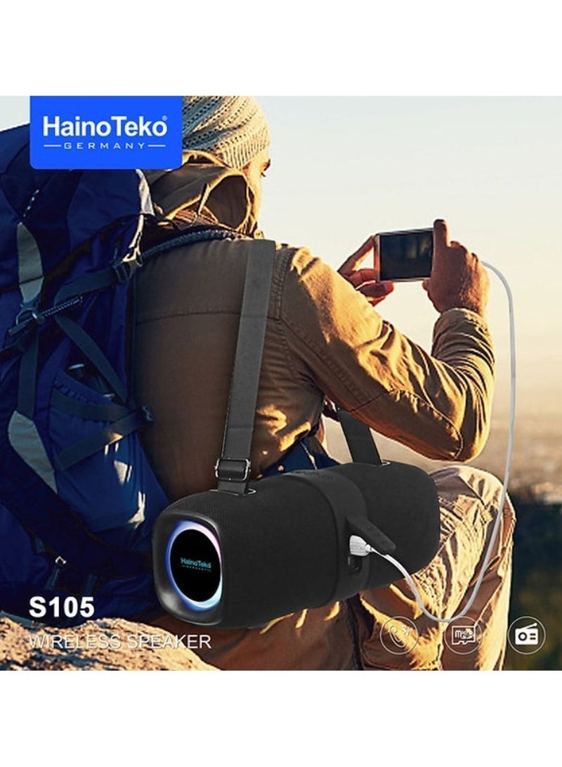 Haino Teko S105 Portable Bluetooth Speaker with Power Bank Function, Deep Bass, HD Sound, Long Battery Life, Wireless Connectivity, Built-in Mic, Compact Design – Black - Image 3