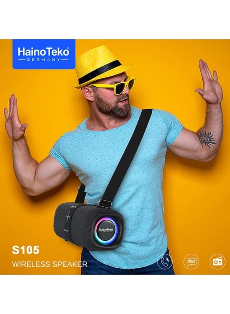 Haino Teko S105 Portable Bluetooth Speaker with Power Bank Function, Deep Bass, HD Sound, Long Battery Life, Wireless Connectivity, Built-in Mic, Compact Design – Black - Image 2