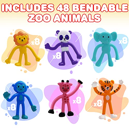 ArtCreativity Animal Bendable Figures Set of 48 Stress Relief Bendy Toys for Kids in Panda Tiger Giraffe Monkey Elephant and Lion Designs Bendable Toys Zoo Animal Party Favors - Image 5