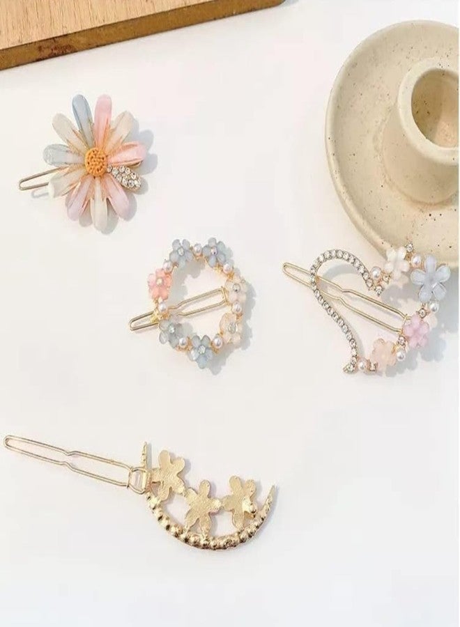 DOLLIT Metal Hair Clips Barrettes Pins For Women's Geometric Shape Hollow Hairpin Korean Clips Hair Clip Clamps,Pearl Metal Clips For Girls (Combo Pack of 4 exact Design), Multicolor - Image 5