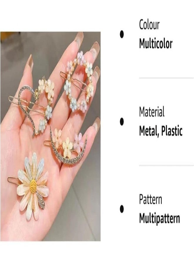 DOLLIT Metal Hair Clips Barrettes Pins For Women's Geometric Shape Hollow Hairpin Korean Clips Hair Clip Clamps,Pearl Metal Clips For Girls (Combo Pack of 4 exact Design), Multicolor - Image 4