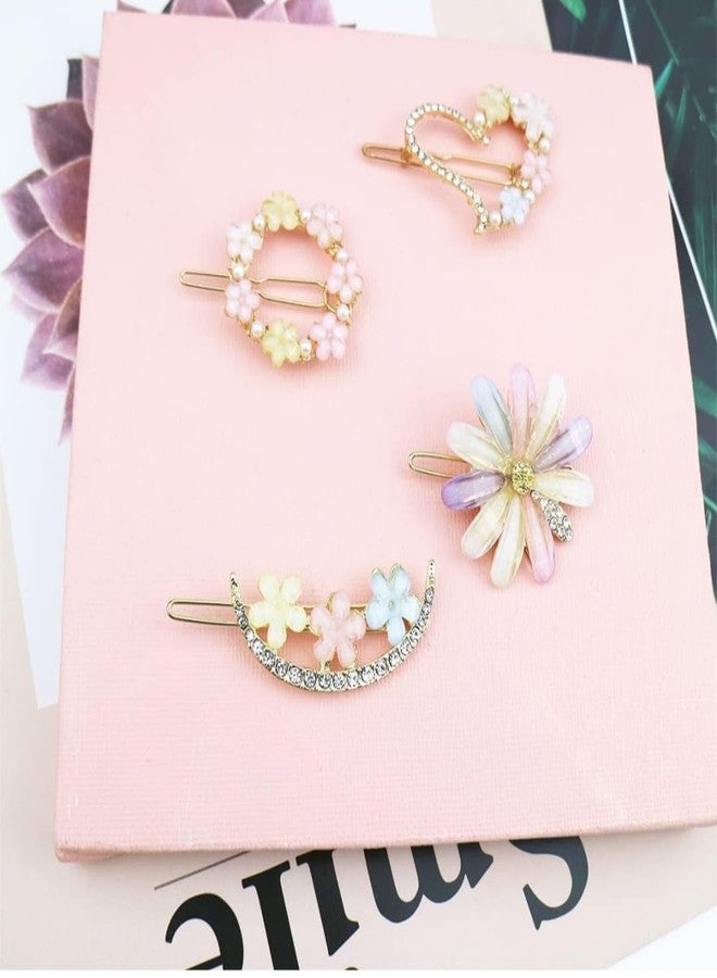 DOLLIT Metal Hair Clips Barrettes Pins For Women's Geometric Shape Hollow Hairpin Korean Clips Hair Clip Clamps,Pearl Metal Clips For Girls (Combo Pack of 4 exact Design), Multicolor - Image 3