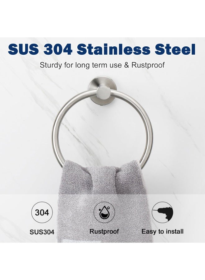 Bath Towel Ring, Thicken Stainless Steel Hand Towel Holder for Bathroom, Modern Round Towel Hanger Wall Mounted (Brushed Nickel) - Image 5