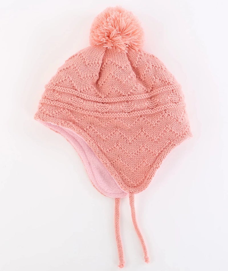 Connectyle Little Girls Knit Kids Hat with Pom Pom Cute Warm Beanie Hat with Earflaps Acrylic Winter Cap L Pink - Image 2