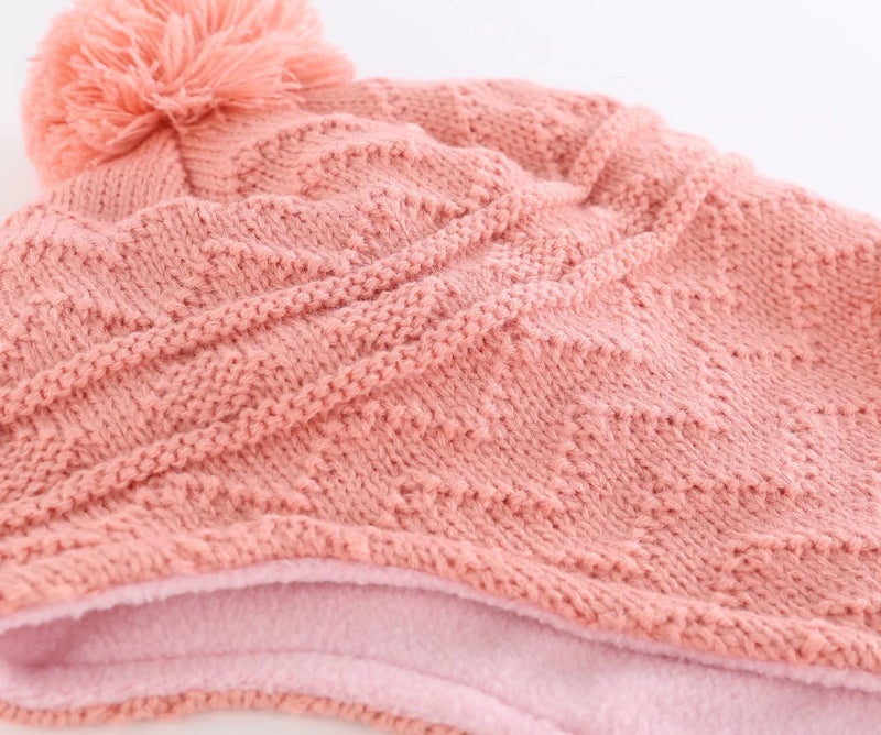 Connectyle Little Girls Knit Kids Hat with Pom Pom Cute Warm Beanie Hat with Earflaps Acrylic Winter Cap L Pink - Image 4