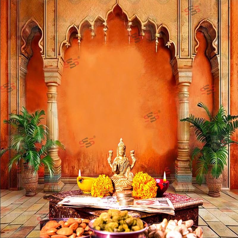 S2S قماش خلفية شجرة القوس لتزيين البوجا التقليدي، قماش تزيين خلفية | قماش ستارة للمهرجانات والفعاليات والمناسبات - (5 × 5 قدم) (شجرة القوس) - Image 4