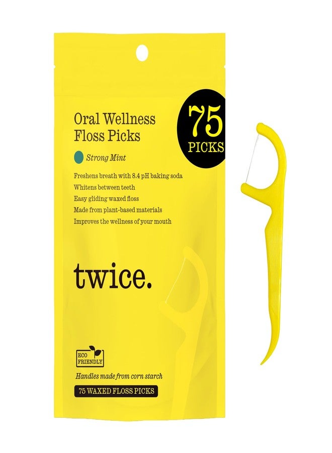 Twice Twice Oral Wellness Floss Picks – Plant-Based Cornstarch Handle, Wax Coated Floss, Dual Action Flosser & Toothpick, Vegan, Eco-Friendly, 75 Ct - Image 1