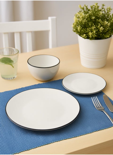 18-Piece Porcelain Dinner Set White/Black; 6Pcs Dinner Plates Size 10 Inch, 6Pcs Side Plates Size 7.5 Inch, 6Pcs Bowls Size 5.5 Inch
