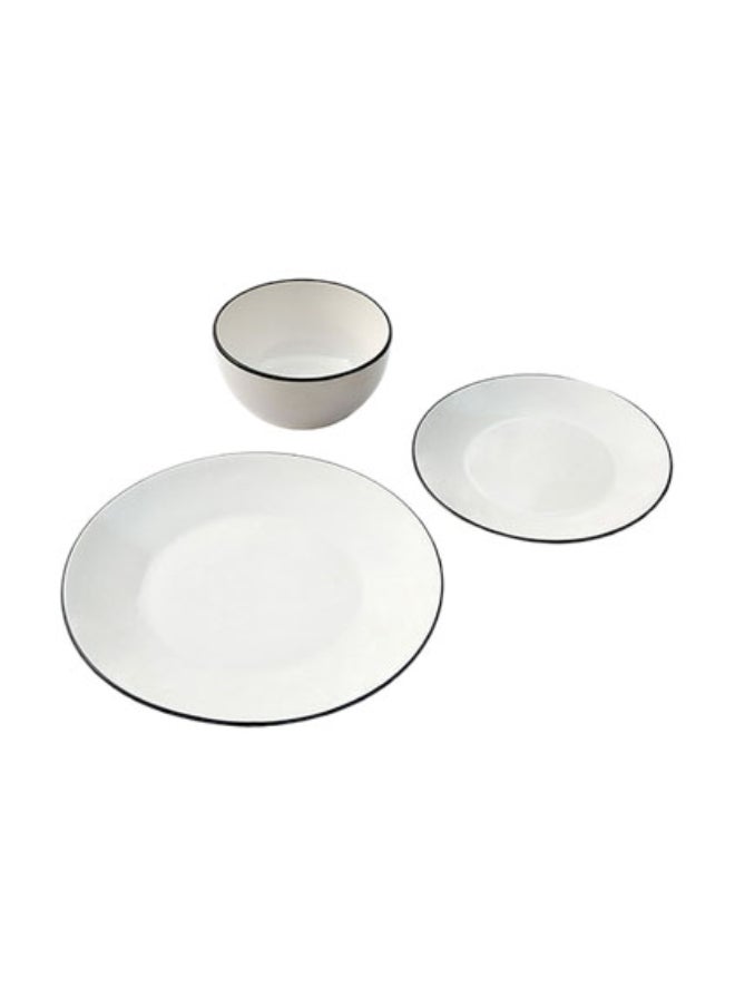18-Piece Porcelain Dinner Set White/Black; 6Pcs Dinner Plates Size 10 Inch, 6Pcs Side Plates Size 7.5 Inch, 6Pcs Bowls Size 5.5 Inch