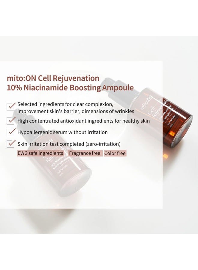 mito:ON سيروم تجديد الخلايا لمكافحة الشيخوخة ميتو:أون، 30 مل / 1.01 أونصة سائلة – 10% نياسيناميد، فيتامين ب3 ومضادات الأكسدة، سنتيلا + EGF لمكافحة الشيخوخة، تقليل التجاعيد، تقليل المسام، العناية بالبشرة الكورية - Image 2