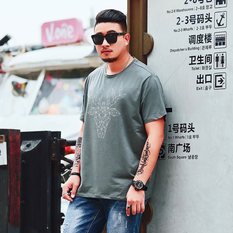 2020 Summer large size men''s fashion brand hollow deer head fashion printing large size T-shirt plus fertilizer to increase a generation of hair. - Image 4