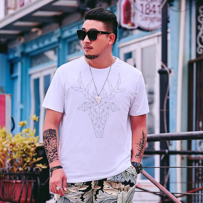 2020 Summer large size men''s fashion brand hollow deer head fashion printing large size T-shirt plus fertilizer to increase a generation of hair. - Image 3