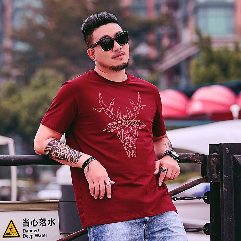 2020 Summer large size men''s fashion brand hollow deer head fashion printing large size T-shirt plus fertilizer to increase a generation of hair. - Image 5