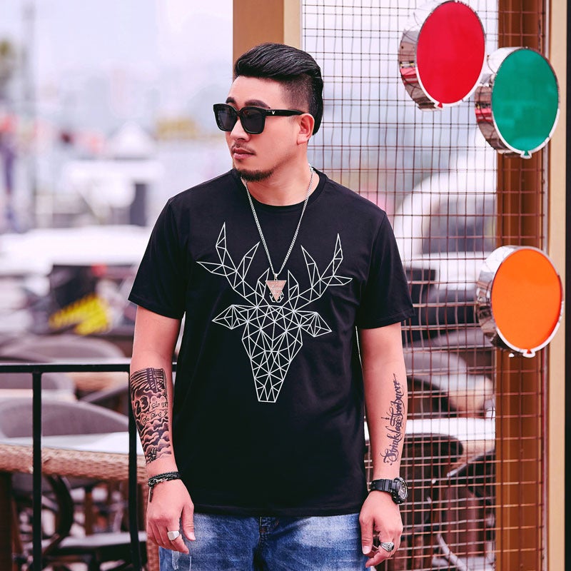 2020 Summer large size men''s fashion brand hollow deer head fashion printing large size T-shirt plus fertilizer to increase a generation of hair. - Image 2