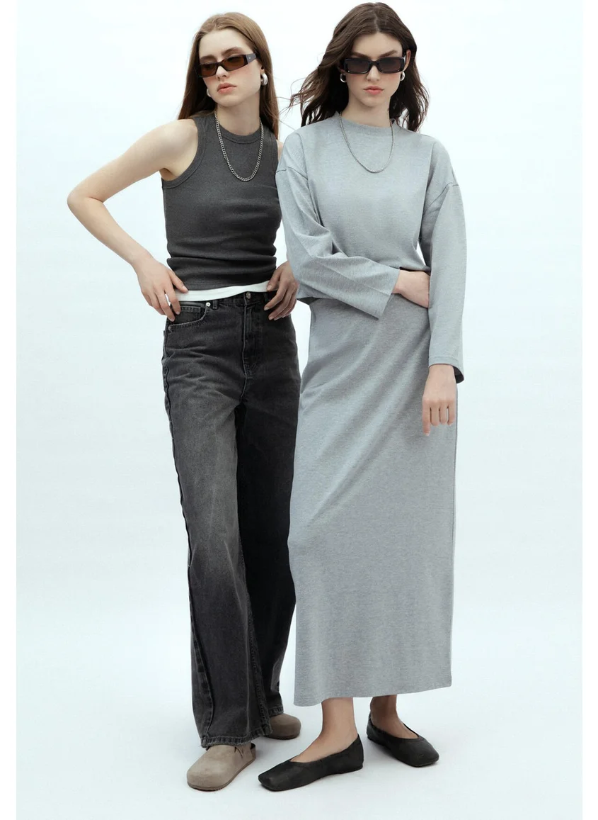 Manuka Cotton Pencil Skirt Grey-Melange