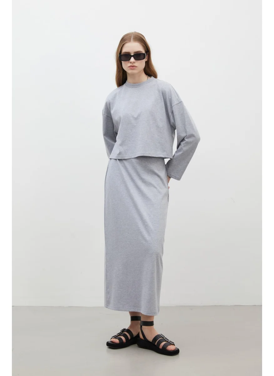 Manuka Cotton Pencil Skirt Grey-Melange