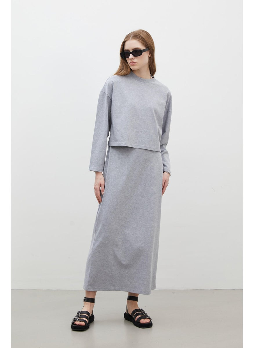 Manuka - Cotton Pencil Skirt Grey-Melange - Image 1