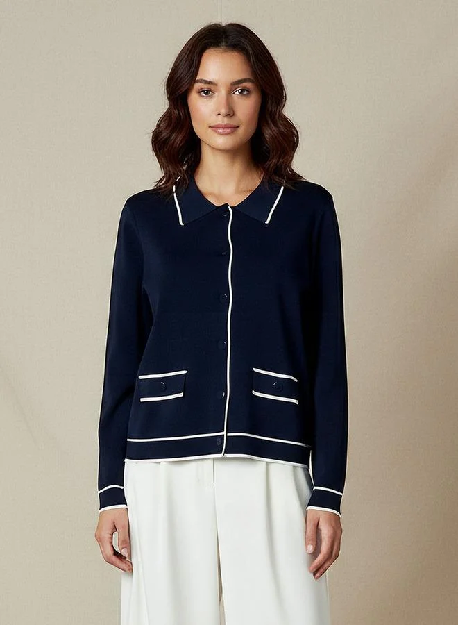 Splash FAV Regular Fit Textured Collared Cardigan