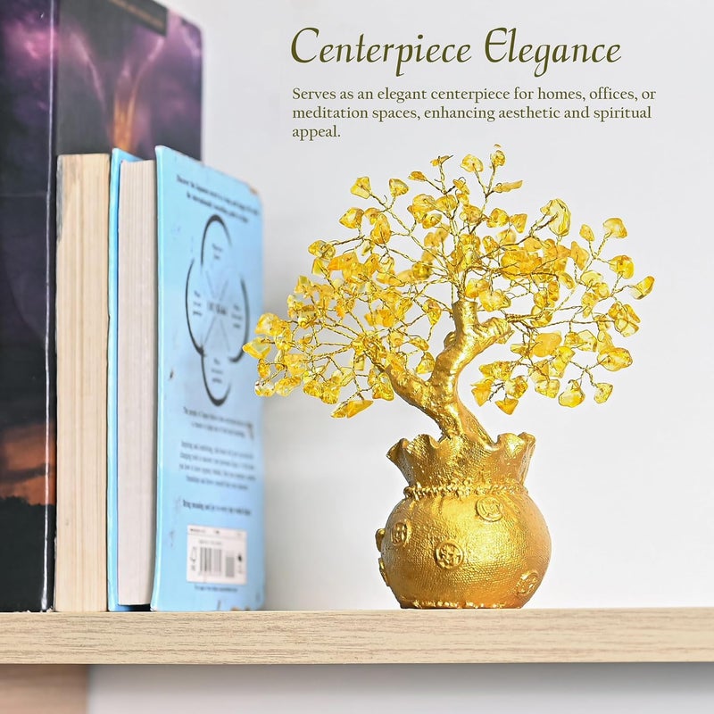 Crocon Lucky Feng Shui Citrine Tree – Crystal Tree of Life with Gold Base | Bonsai Money Tree for Prosperity, Positive Energy & Abundance | Healing Gemstone Home Decor & Rakhi Gift (7x3 Inch) - Image 4